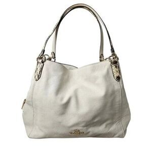 Vintage Coach Hallie Pebble Leather Snake Trim White Hobo Shoulder Bag